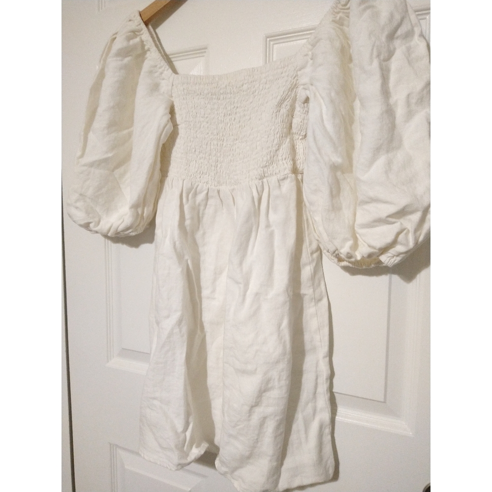 Tuckernuck Smocked Dress 100% Linen Puff Sleeves White Small S, Large L NWOT New - Picture 9 of 14